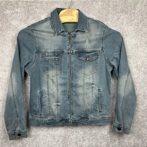 Richie Le Collection Trucker Jacket Mens Medium Blue Denim Light Wash Coat